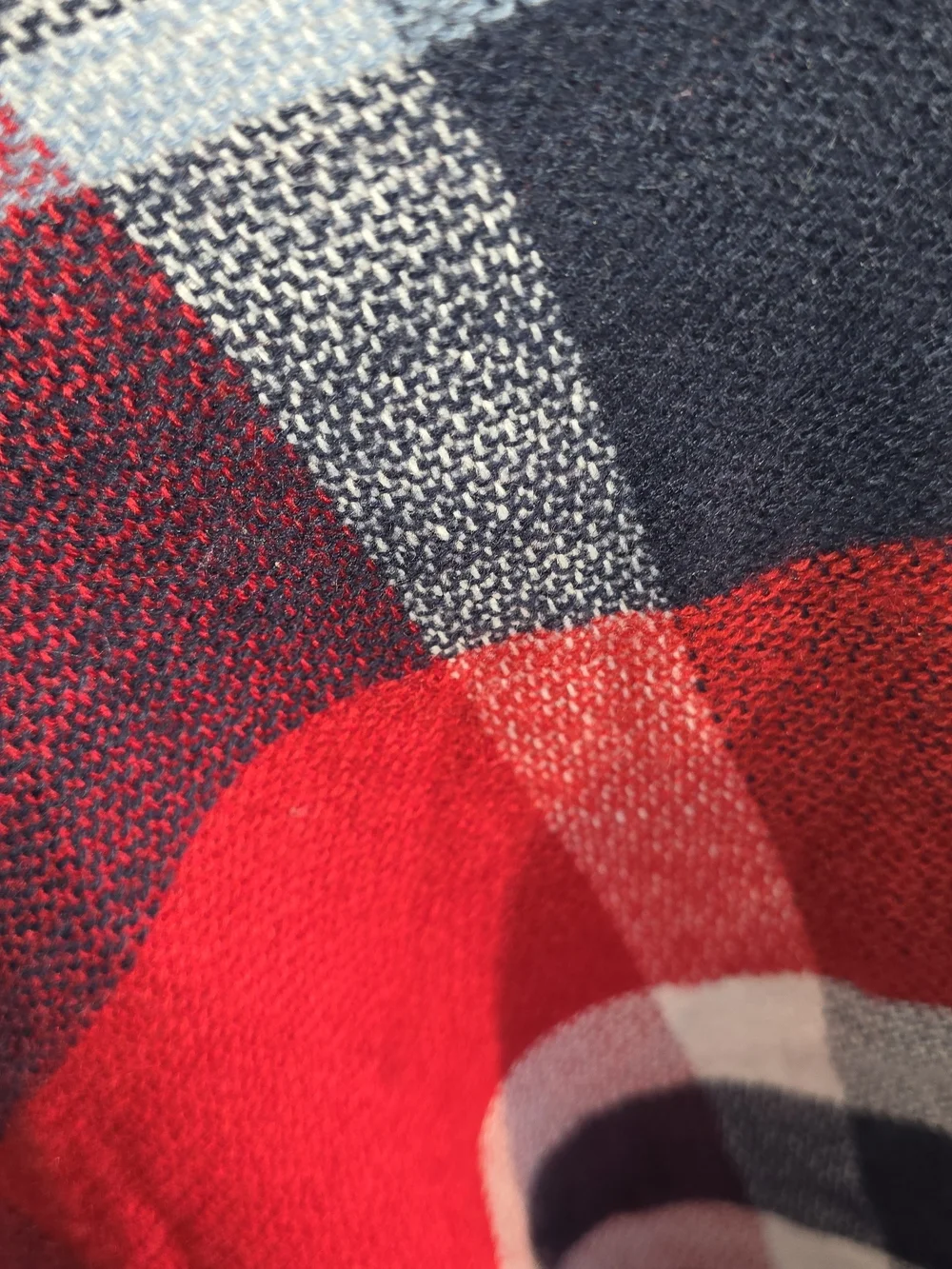 Oversized Blanket Scarf – Red & Navy Blue Plaid Flannel Wrap Accent